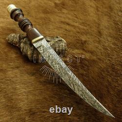 Impact Cutlery Rare Custom Art Damascus Bowie Knife Burl Wood Handle