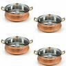Indian Hammered Copper Steel Handi With Brass Handle Serving Bowl With Glass Lid