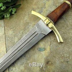 JJhunters Custom HandMade Damascus Steel 32In Sword, Brass Guard, Wood Handle=IM