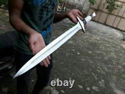 JJhunters Custom Handmade Carbon Steel 27In Sword, Bone & Brass Guard Handle=IM5