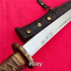 Japan Saber Sword Samurai Katana Signed Blade OxHide Steel Saya Brass Handle AH