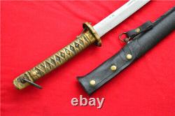 Japanese NCO Sword Samurai Katana Brass Handle Leather Steel Scabbard Saber F784