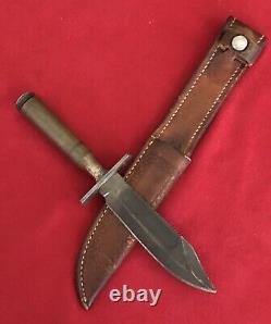 Jet Pilot Blade & Guard Brass Shell Handle With A Brown Leather Sheath