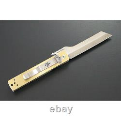 Kanetsune Brushed Linerlock Folding Knife 2.83 AUS-8 Steel Blade Brass Handle