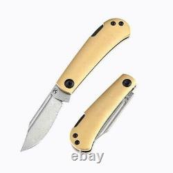 Kansept Knives Wedge Folding Knife 3 Damascus Steel Clip Blade Brass Handle