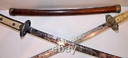 Katana (2) Samurai Swords 18 Blades Faux Carved Dragon Handles & Wood Scabbards