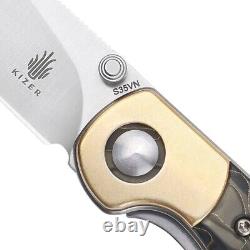 Kizer Cutlery PPY Folding Knife 3.26 S35VN Steel Drop Blade Brass/Raffir Handle