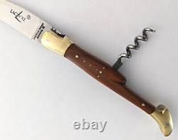 LAGUIOLE KNIFE with 10-cm BLADE, OLIVE WOOD HANDLE, CORKSCREW, and BRASS TRIM