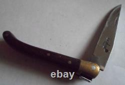 LAGUIOLE KNIFE with 2 inch BLADE WOOD HANDLE, BRASS TRIM, BEE on TOP, FRANCE, VGT