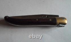 LAGUIOLE KNIFE with 2 inch BLADE WOOD HANDLE, BRASS TRIM, BEE on TOP, FRANCE, VGT