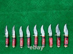 LOT of 10 Handmade Knives 6 Fixed Blade Forged Damascus Steel Bone Handle