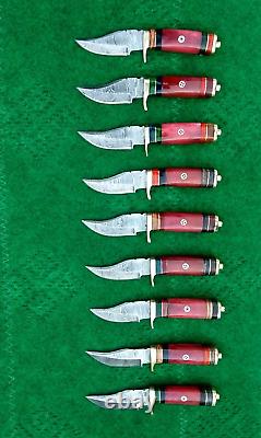 LOT of 10 Handmade Knives 6 Fixed Blade Forged Damascus Steel Bone Handle