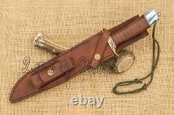 Lom Handmade D-2 Steel Hunting Bowie Knife Stacked Leather Handle With Sheath