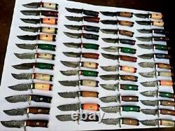 Lot of 50, Handmade 6 Damascus Steel Knives, Wood Handle with Brass Guard
