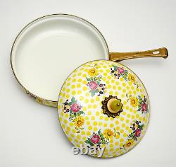 Mackenzie Childs Buttercup Enamelware Skillet withLid & Brass Handle