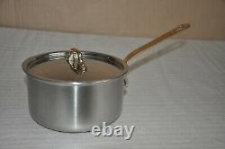 Mauviel 1830 Stainless Steel with Brass Handle 2-quart Sauce Pan with Lid NEW