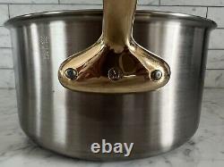 Mauviel M'Cook Stainless Steel 8 in 3.6 Quart Saucepan Brass Handle