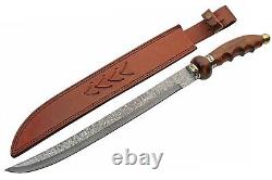 Medieval Damascus Steel Blade Brass Wood Handle 21.5 inch Saber Sword