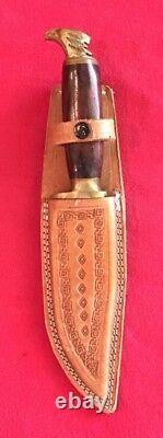 Mexican Brass Eagle Knife Cocobolo Handle Custom Tooled Sheath-etched Blade