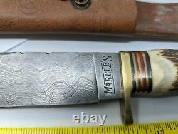 Mint MARBLES HANDMADE FORGED DAMASCUS Bowie Knife With Stag & Brass Guard Handle