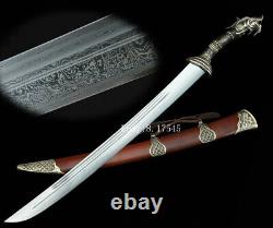 Mongolian Dao Brass Handle Dragon Sword Chinese Folded Steel Cavalry Saber Knife