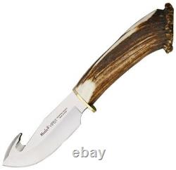 Muela Viper Knife 4.25 Stainless Guthook Blade Crown Stag Handle withBrass Finger