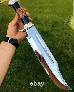 New 5160 Steel Handmde Rambo Bowie Knife With Horn & Leather Handle Brass Guard