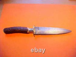 New Custom Dagger Knife Damascus Blade Stag Handle Brass Guard Sterling Ferrule