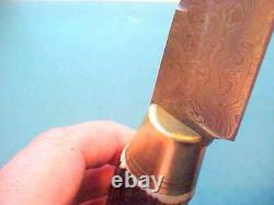 New Custom Fixed Damascus Blade Knife Stag Handle Brass Ferrule Leather Sheath