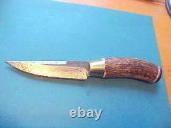 New Custom Fixed Damascus Blade Knife Stag Handle Brass Ferrule Leather Sheath