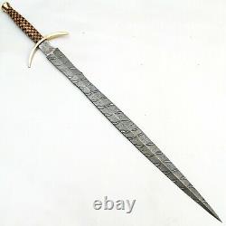 New Custom Handmade Damascus Steel Sword With Wood & Brass Guard Handle #MR