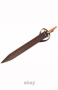 New Custom Handmade Damascus Steel Viking Sword with Wooden Handle