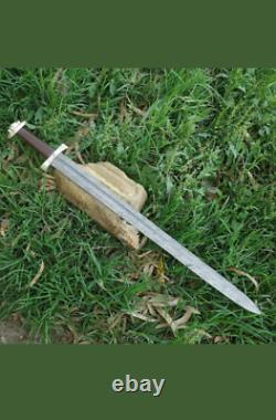 New Custom Handmade Medieval Damascus Steel Viking Sword with Wooden Handle