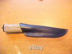 New Custom Knife Bulat Wootz Steel Stag Handle Leather Sheath Brass Ferrule