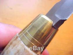 New Custom Knife Bulat Wootz Steel Stag Handle Leather Sheath Brass Ferrule