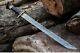 New Custom Made Demascus Steel Sword With Brass Guards and Stag Horn Handle