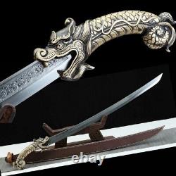 Nice Brass Dragon Head Handle Saber Sword Hunting Knife Stainless Steel Sharp