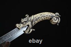 Nice Brass Dragon Head Handle Saber Sword Hunting Knife Stainless Steel Sharp