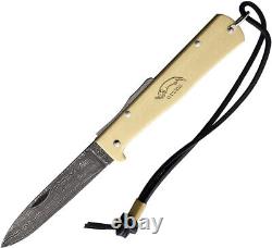 OTTER-Messer 10-726D Mercator 3.5 Damascus Blade Brass Handle Folding Knife