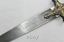Old Brass Handle Knife Blade Dagger Antique Hand Iron Wootz Faulad Steel A682