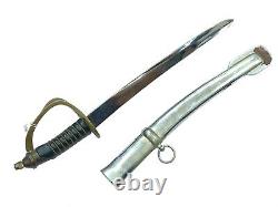 Old Handmade Shamshir Straight Sword Dagger Handmade Steel Blade Brass Handle