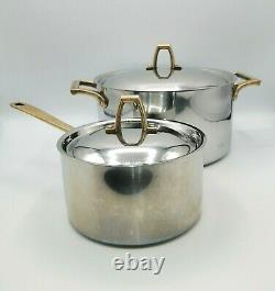 Paul Revere 1801 Stainless Steel Brass Handles 2 Pots Vintage Classic LOT of 2