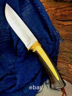 Premium Drop Point Knife Hunting Wild Tactical VG10 Damascus Steel Brass Handle