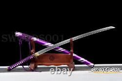 Purple Japanese Katana Warrior Sword Folded Steel Blade Brass Snake Fittings