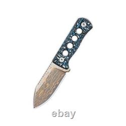 QSP Canary Fixed Blade Knife Black/Blue CF Handle Brass Copper Damascus QS141-G