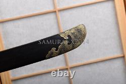 Qing dynasty Dao folded steel Chinese sword ebony handle scabbard brass fittings