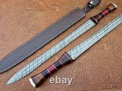 ROSE WOOD, COLOR WOOD AND BRASS HANDLE 31in CUSTOM HANDMADE GREAT DAMASCUS SWORD