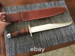 Randall knife R. Thorp bowie carbon blade brass hilt alum cap leather handle in m