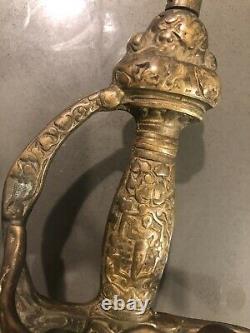 Rapier Sword Italian Italy Antique Vintage Brass Grip Steel Engraved Blade