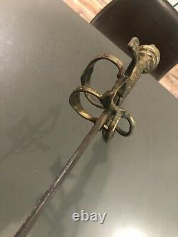 Rapier Sword Italian Italy Antique Vintage Brass Grip Steel Engraved Blade
